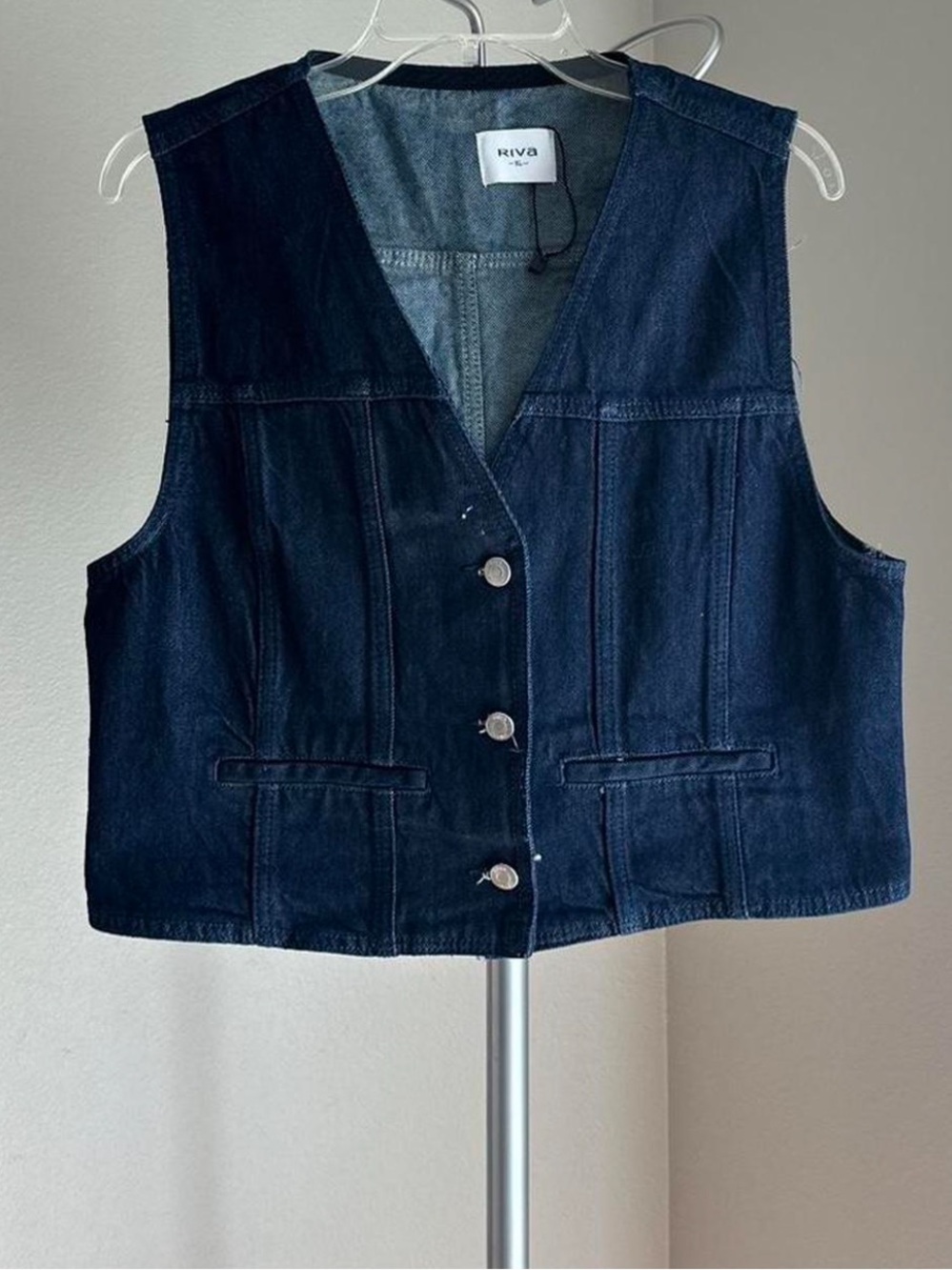 Riva Women's Dark Blue Denim Vest - Sleeveless Button-Front